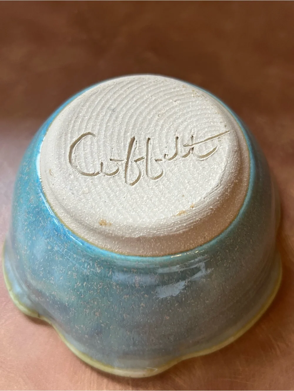 Coffelt Handcrafted Green-Blue Ceramic Apple Baker, Made in US, Great condition
